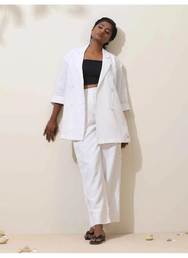 ترو برونز trueBrowns Indus White Crochet Natural Cotton Blazer Co-ord Set
