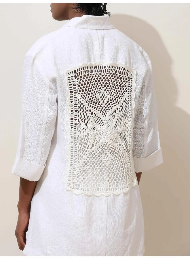trueBrowns trueBrowns Indus White Crochet Natural Cotton Blazer Co-ord Set