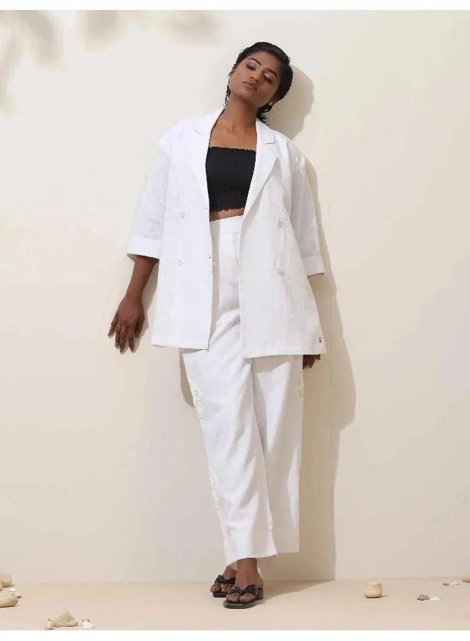 trueBrowns trueBrowns Indus White Crochet Natural Cotton Blazer Co-ord Set