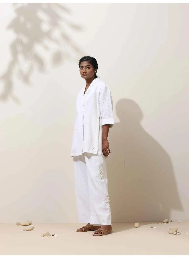 trueBrowns trueBrowns Indus White Crochet Natural Cotton Blazer Co-ord Set