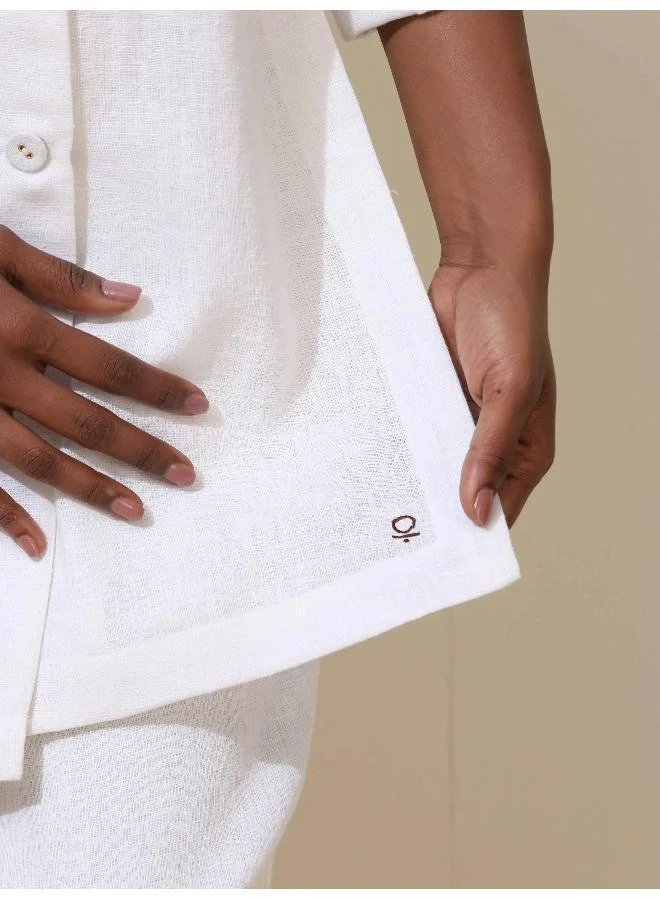 trueBrowns trueBrowns Indus White Crochet Natural Cotton Blazer Co-ord Set