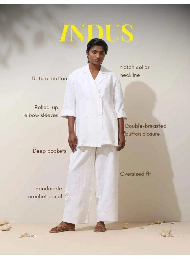 trueBrowns trueBrowns Indus White Crochet Natural Cotton Blazer Co-ord Set