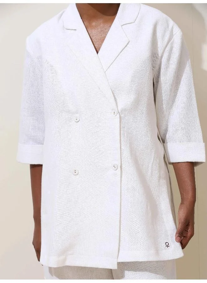trueBrowns trueBrowns Indus White Crochet Natural Cotton Blazer Co-ord Set