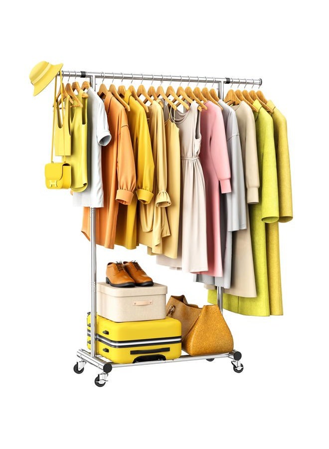 ANTIWAR Clothes Rack for Hanging Clothes, 100% Stainless Steel Clothes Garment, Portable Sturdy Clothes Rack, Extendable Rolling Garment Rack with Wheels, Freestanding Laundry Room Bedroom Dress Shirt Jacket - Image 1