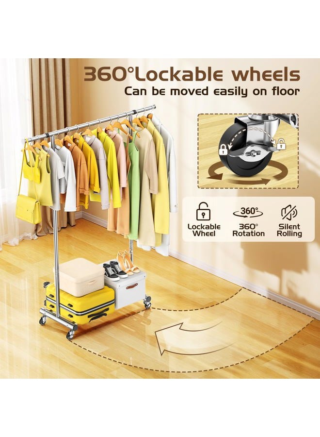 ANTIWAR Clothes Rack for Hanging Clothes, 100% Stainless Steel Clothes Garment, Portable Sturdy Clothes Rack, Extendable Rolling Garment Rack with Wheels, Freestanding Laundry Room Bedroom Dress Shirt Jacket - Image 4
