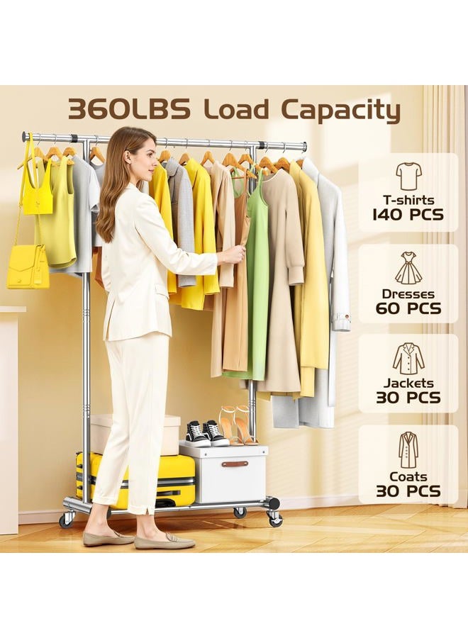 ANTIWAR Clothes Rack for Hanging Clothes, 100% Stainless Steel Clothes Garment, Portable Sturdy Clothes Rack, Extendable Rolling Garment Rack with Wheels, Freestanding Laundry Room Bedroom Dress Shirt Jacket - Image 3