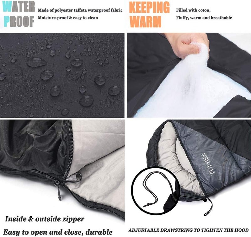 tuphen - Sleeping Bags for Adults Kids Boys Girls Backpacking Hiking Camping Microfiber Liner, Cold Warm Weather 4 Seasons Indoor Outdoor Use, Lightweight & Waterproof - Image 2