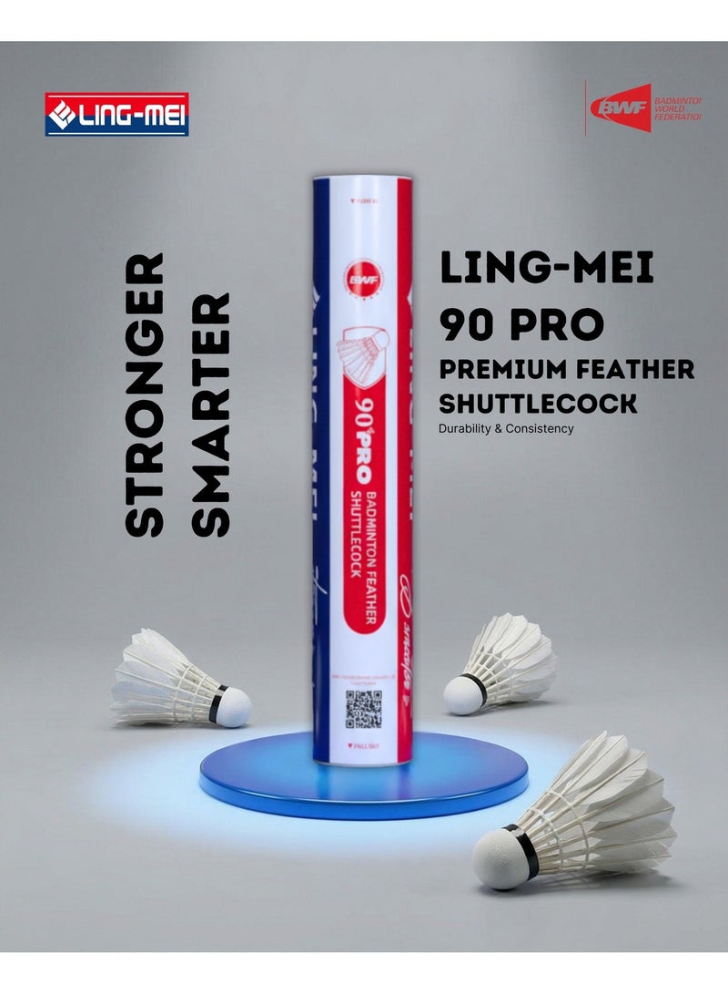 LING-MEI 90 PRO Goose Feather Shuttlecock (White) - PACK OF 1 TUBE - Image 2