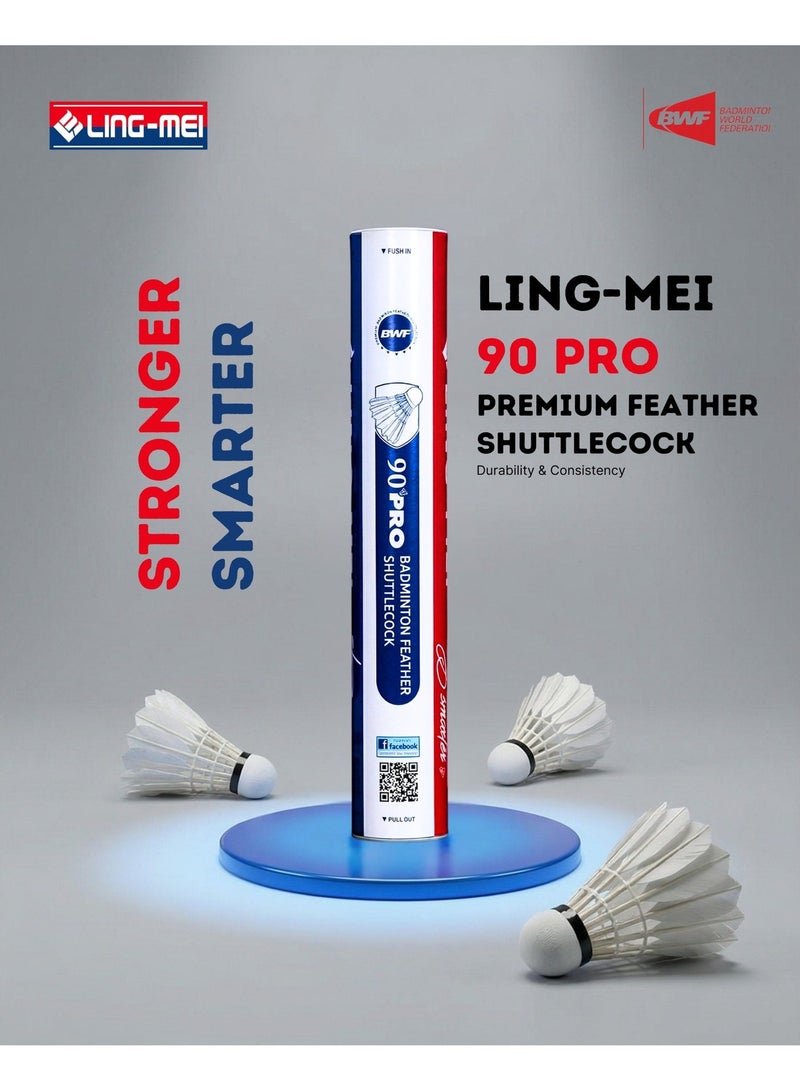 LING-MEI 90 PRO Goose Feather Shuttlecock (White) - PACK OF 1 TUBE - Image 1