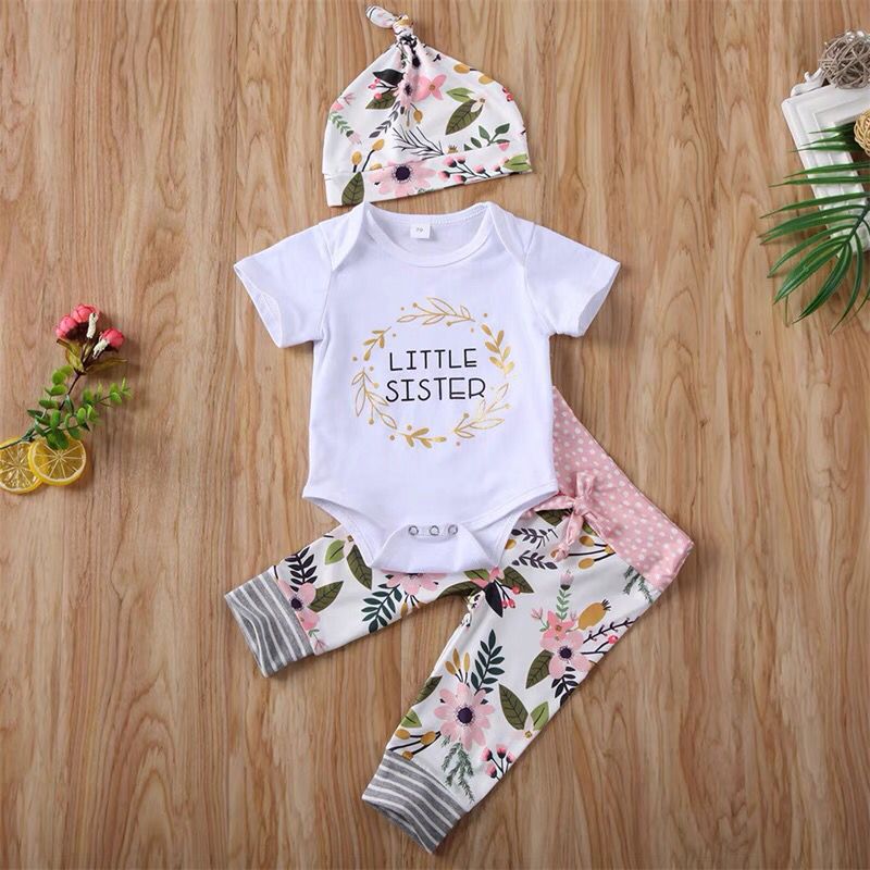 Summer baby girl baby Sister Sister T-shirt princess skirt hair band set Big Little Sister Three-piece suit 