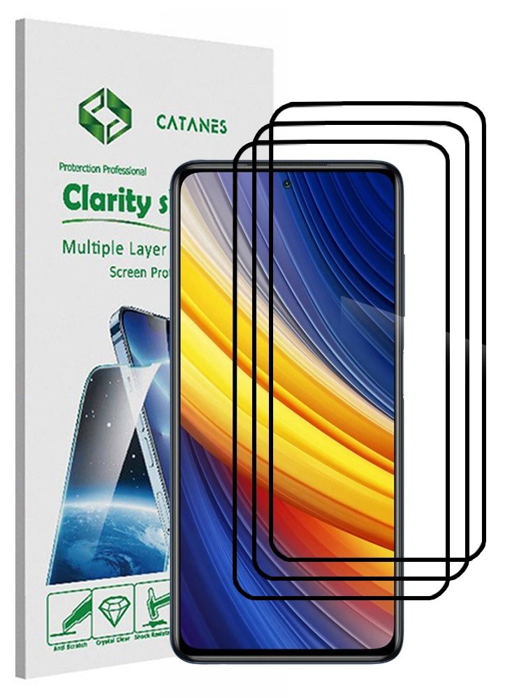CATANES 3 Pack For Xiaomi Poco X3 Pro Screen Protector Tempered Glass Full Glue Back - Image 1
