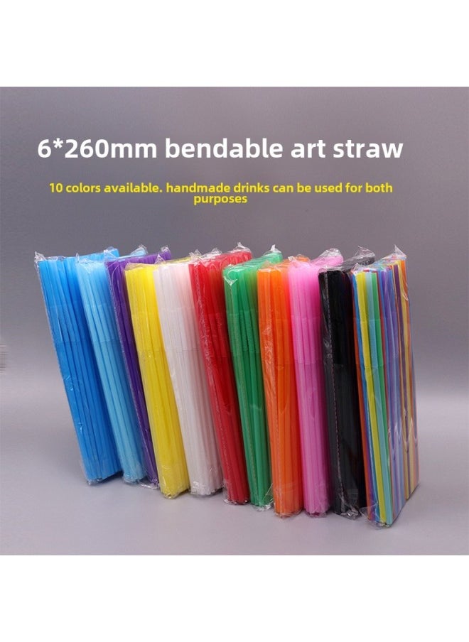Generic - Spot Disposable Plastic Tube Double Child Art Straw Modeling Creative Color Elbow Handmade Beverage DIY-Color:Transparent 100 ]-Specifications:Caliber 6mm Length 26cm - Image 1
