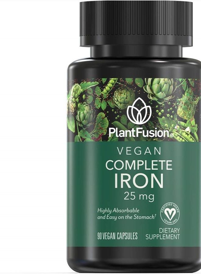 PlantFusion Vegan Iron Supplements from PlantFusion, Premium Plant Based Iron Supplements for Women and Men (25mg), Plus Folate & B12, 90 Veggie Capsules - Image 1