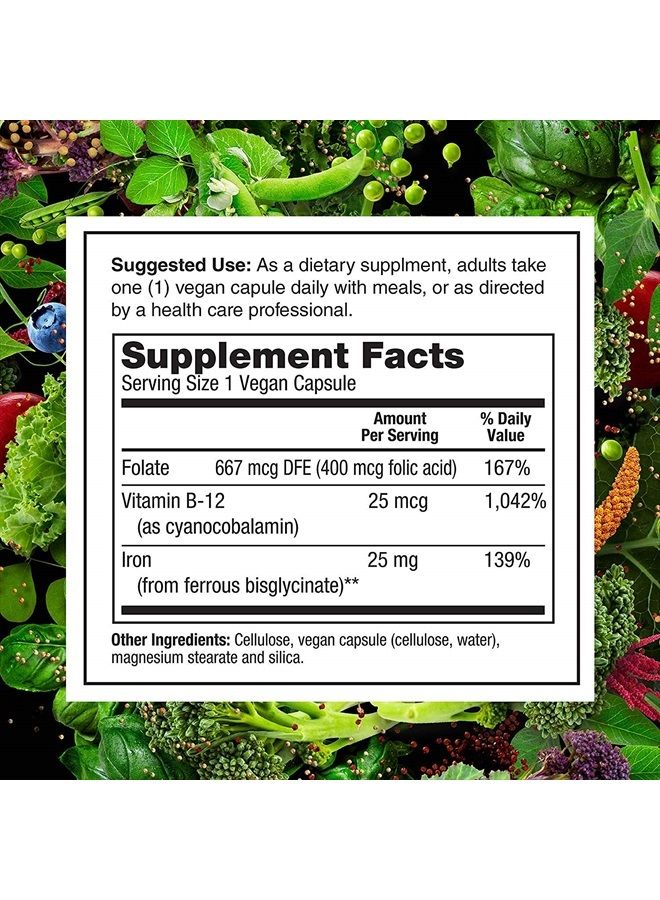 PlantFusion Vegan Iron Supplements from PlantFusion, Premium Plant Based Iron Supplements for Women and Men (25mg), Plus Folate & B12, 90 Veggie Capsules - Image 4