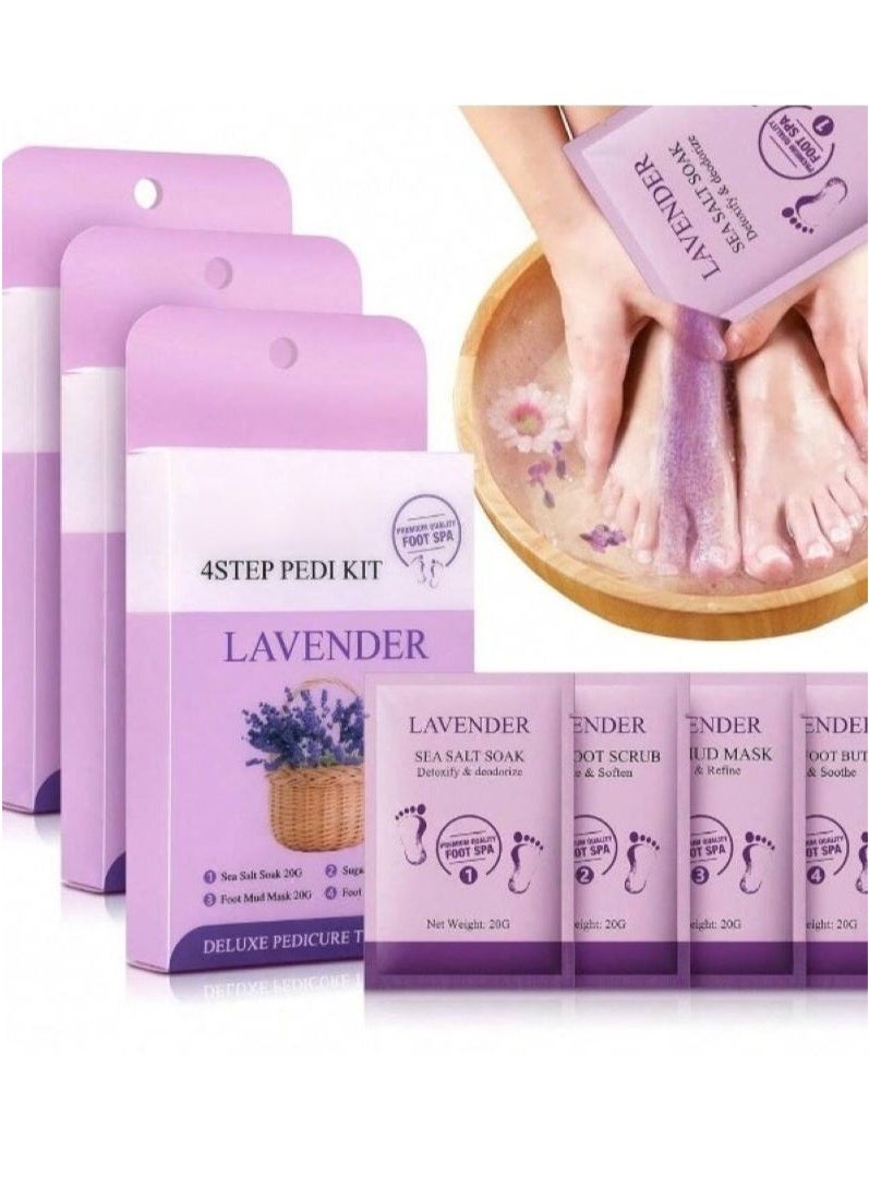 Complete 4-Step Foot Bath Box for Foot Care, Foot Massage and Dead Skin Removal Set of 4 Epsom Salt Feet Packs with Lavender Scent, Foot Cream, Foot Scrub, Sugar Foot Wash - Image 1