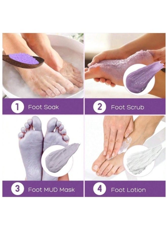 Complete 4-Step Foot Bath Box for Foot Care, Foot Massage and Dead Skin Removal Set of 4 Epsom Salt Feet Packs with Lavender Scent, Foot Cream, Foot Scrub, Sugar Foot Wash - Image 3