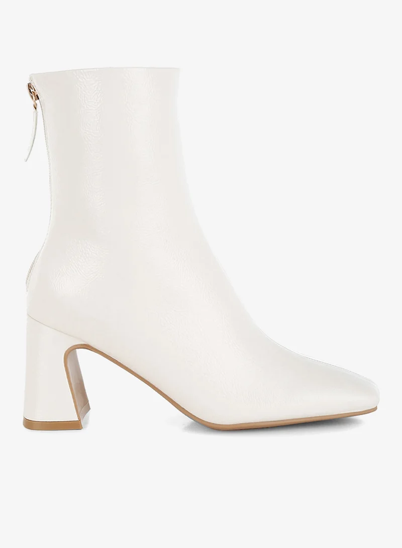 London Rag Patent Square Toe Ankle Boots in Off White