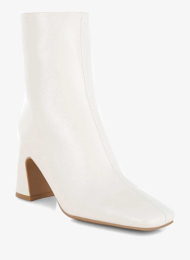 London Rag Patent Square Toe Ankle Boots in Off White