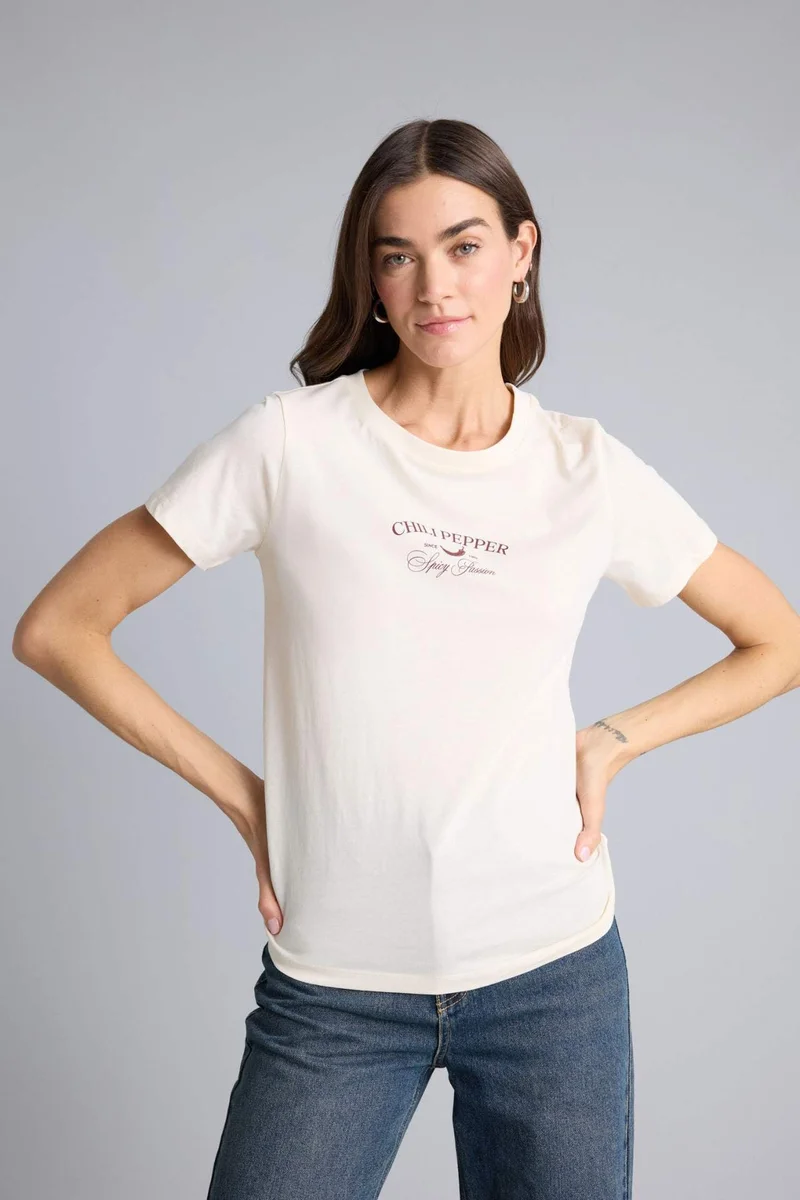 DeFacto Regular Fit Crew Neck Slogan Short Sleeve T-Shirt