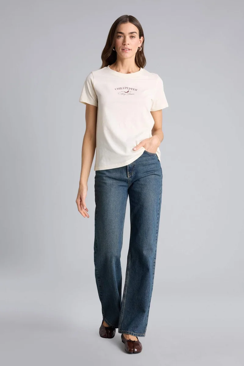 DeFacto Regular Fit Crew Neck Slogan Short Sleeve T-Shirt
