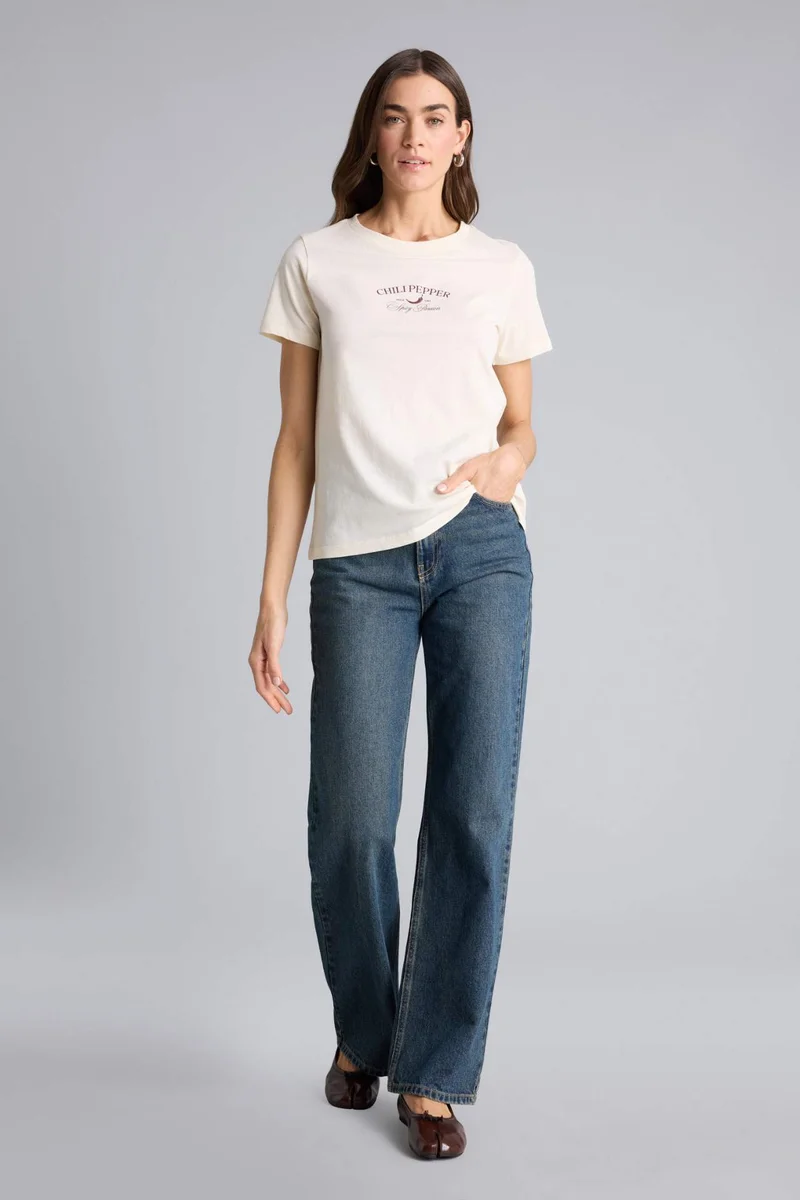 ديفاكتو Regular Fit Crew Neck Printed Short Sleeve T-Shirt
