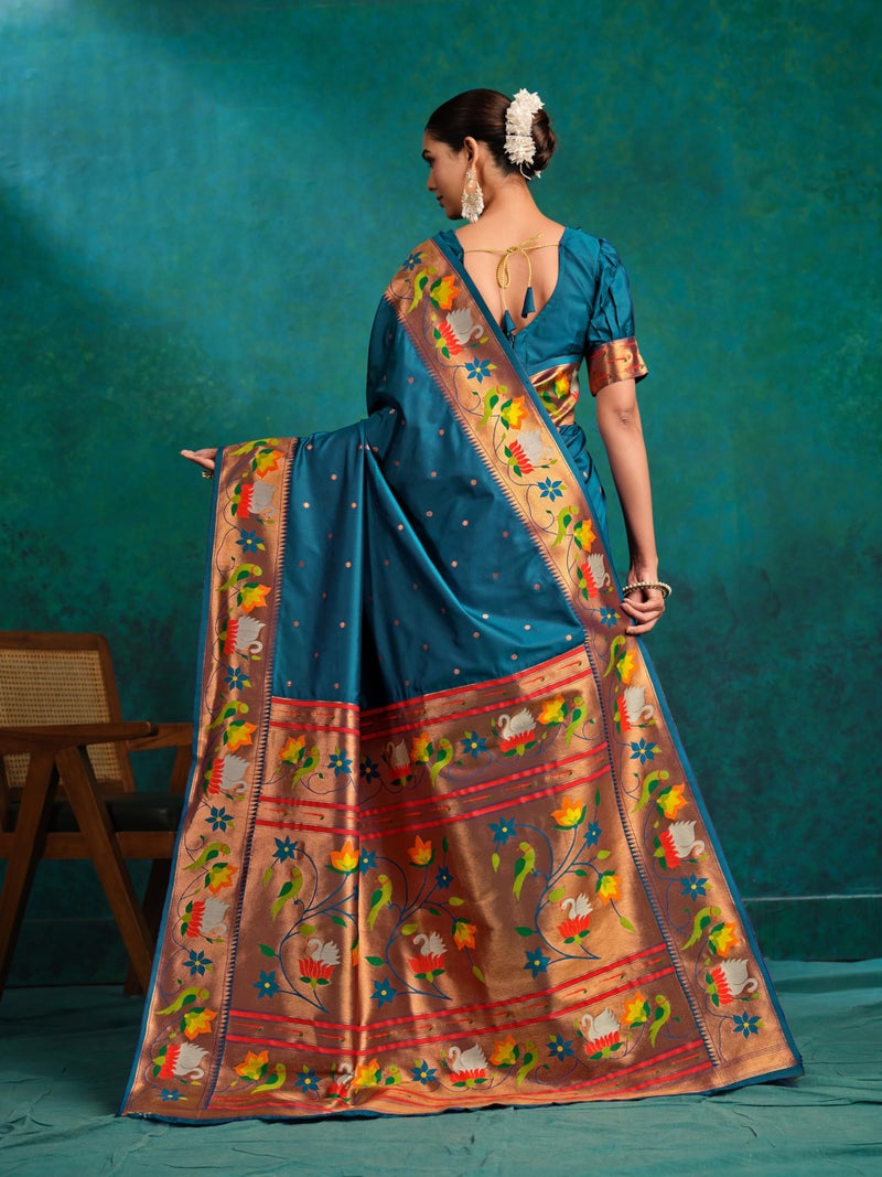 EthnicJunction Women's Pure Silk Paithani Woven Saree With Blouse Piece,rama - Image 5