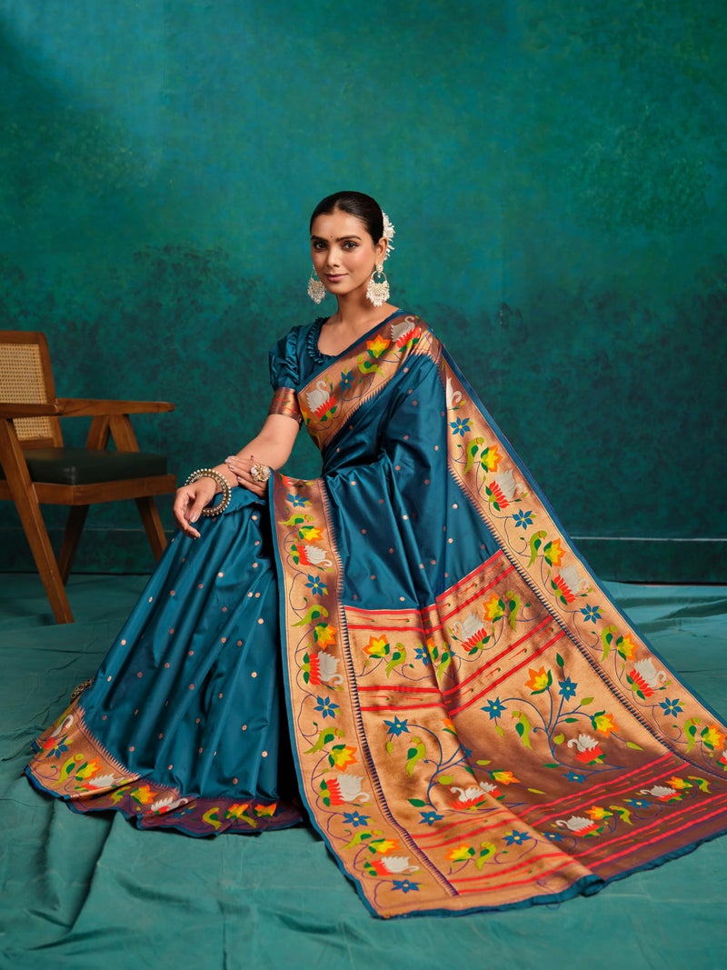 EthnicJunction Women's Pure Silk Paithani Woven Saree With Blouse Piece,rama - Image 3
