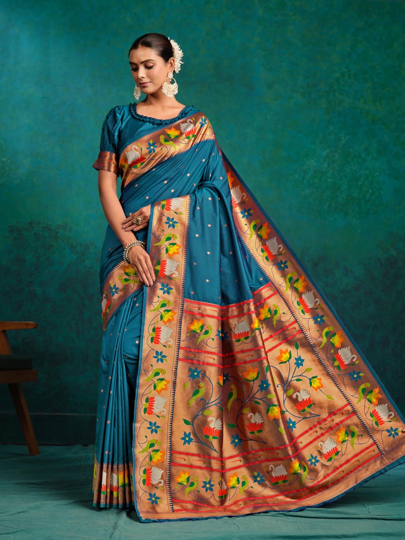 EthnicJunction Women's Pure Silk Paithani Woven Saree With Blouse Piece,rama - Image 4