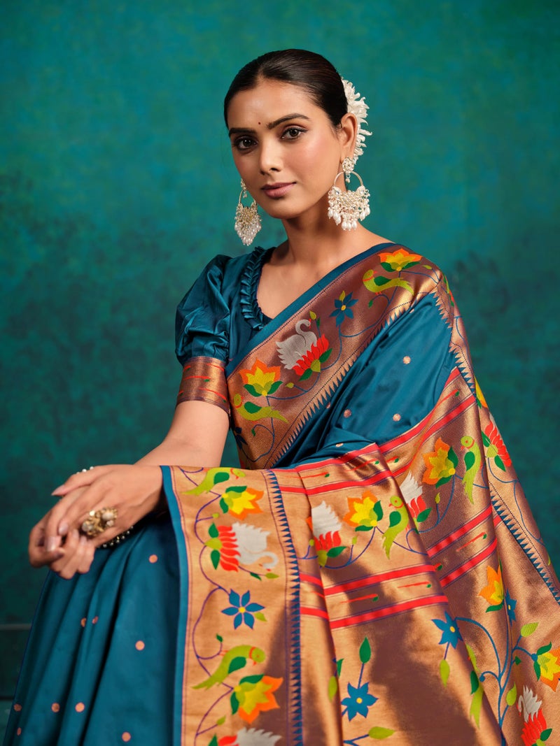 EthnicJunction Women's Pure Silk Paithani Woven Saree With Blouse Piece,rama - Image 2
