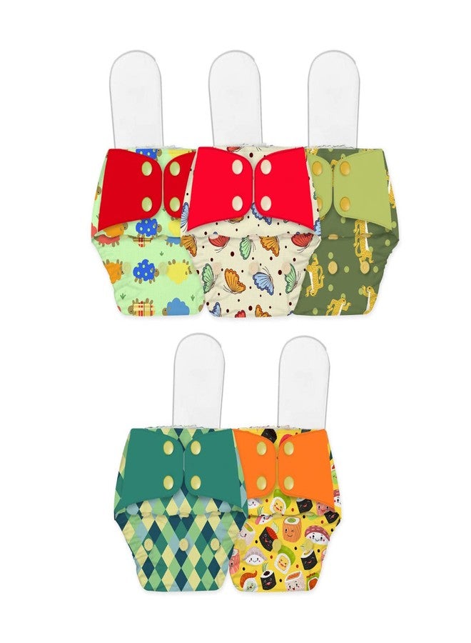 SNUGKINS Regular Diaper by Snugkins - Freesize Reusable, Waterproof & Washable Cloth Diapers for day time use. Contains 5 Pocket Diaper & 5 Wet-Free Microfiber Terry Soaker (Fits babies 5-17kgs) - Image 1