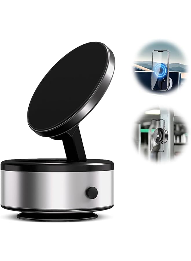 Green Tiger 360° Adjustable Electric Vacuum Magnetic Suction Cup Phone Mount, Hands-Free Magnetic Cell Phone Holder for Car/Gym/Mirror/Smooth Surface, Compatible with for Magsafe iPhone (Silver)