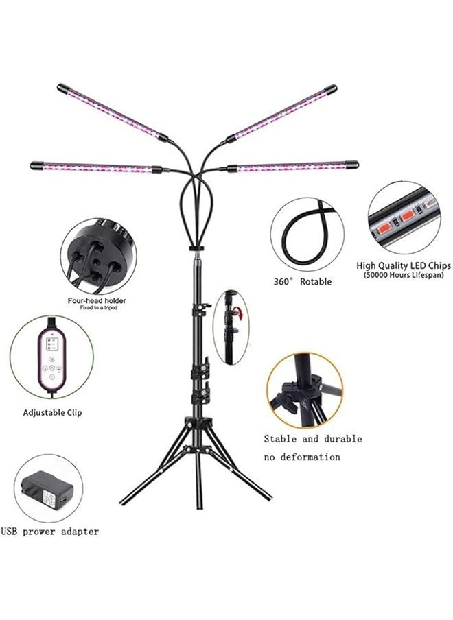 Plant Light Grow Lights For Indoor Plants 80 Leds Grow Light Full Spectrum Floor Standing Adjustable Tripod 4 Heads Grow Lamp With Timer 3 Switch Mode With Infrared Remote Control A