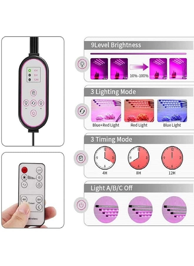 Plant Light Grow Lights For Indoor Plants 80 Leds Grow Light Full Spectrum Floor Standing Adjustable Tripod 4 Heads Grow Lamp With Timer 3 Switch Mode With Infrared Remote Control A