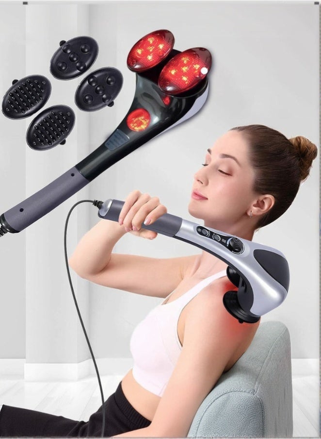 والالا جهاز تدليك كامل للجسم برأسين محمول باليد، جهاز تدليك للظهر مع اهتزاز حراري بالأشعة تحت الحمراء، جهاز تدليك كهربائي مزدوج الإيقاع للرقبة والكتف والذراعين والساقين والقدم والأنسجة العميقة وآلام العضلات وتخفيف التوتر - Image 1