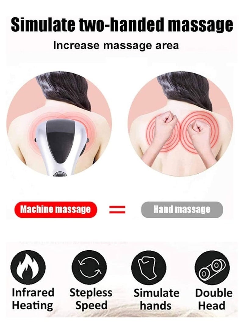 والالا جهاز تدليك كامل للجسم برأسين محمول باليد، جهاز تدليك للظهر مع اهتزاز حراري بالأشعة تحت الحمراء، جهاز تدليك كهربائي مزدوج الإيقاع للرقبة والكتف والذراعين والساقين والقدم والأنسجة العميقة وآلام العضلات وتخفيف التوتر - Image 2