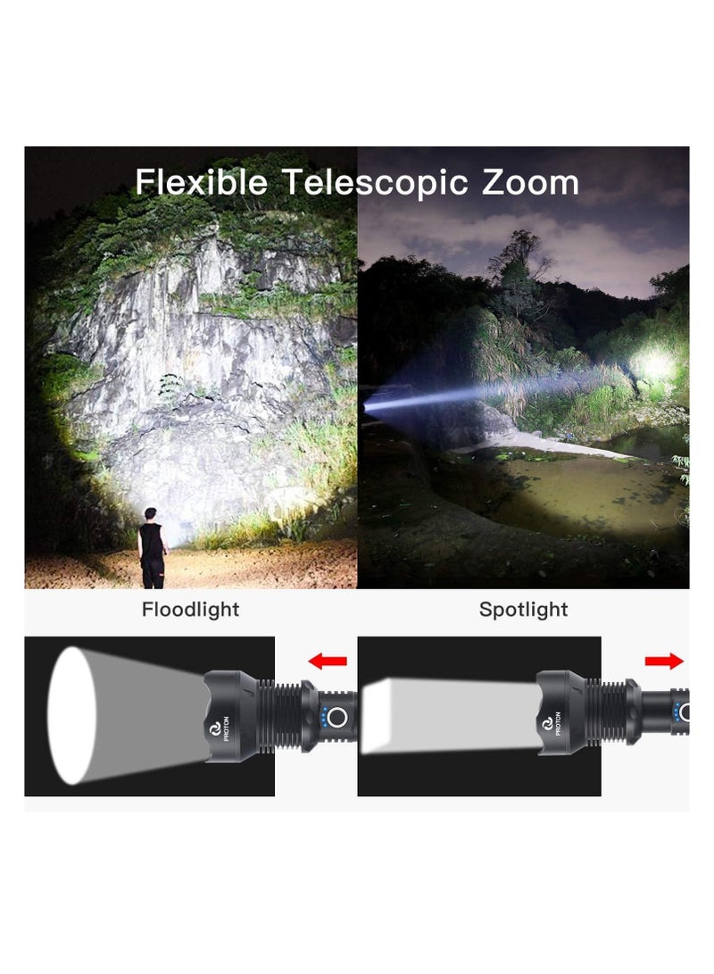 بروتون Super Bright Rechargeable LED Flashlights, 90000 Lumens XHP70.2 Tactical Flashlight, 10000mAh Parallel Battery, Zoomableu0026IPX5 Waterproof - Image 4