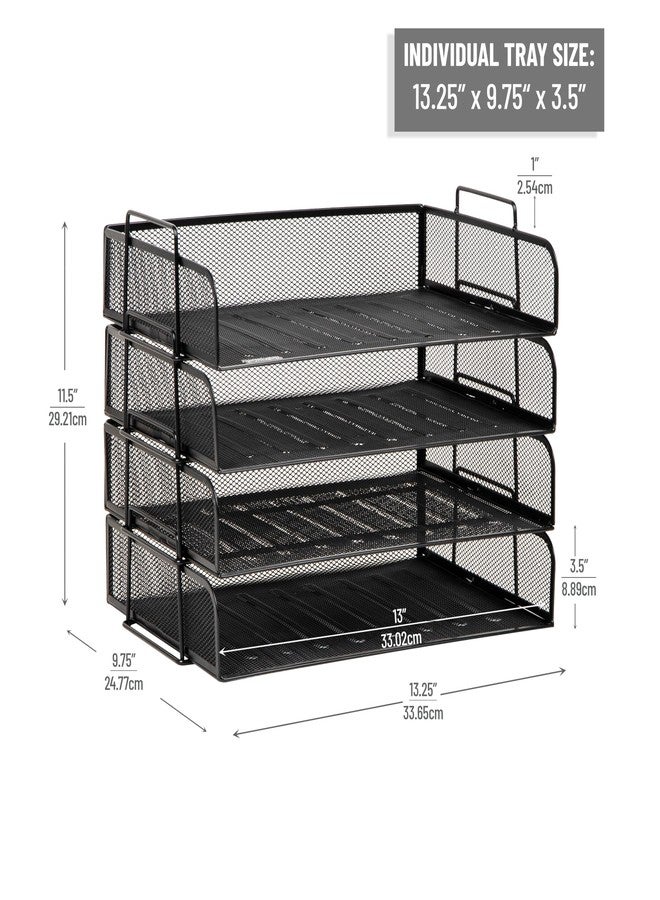 Mind Reader Stackable Paper Tray, Desktop Organizer, File Storage, Office, Metal Mesh, 4 Pcs., Black - Image 3