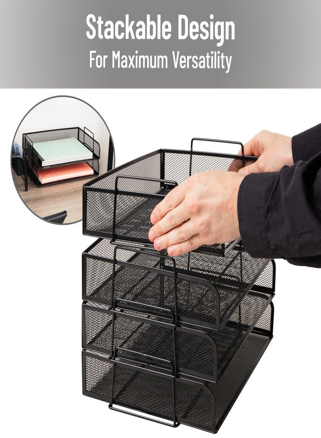 Mind Reader Stackable Paper Tray, Desktop Organizer, File Storage, Office, Metal Mesh, 4 Pcs., Black - Image 4