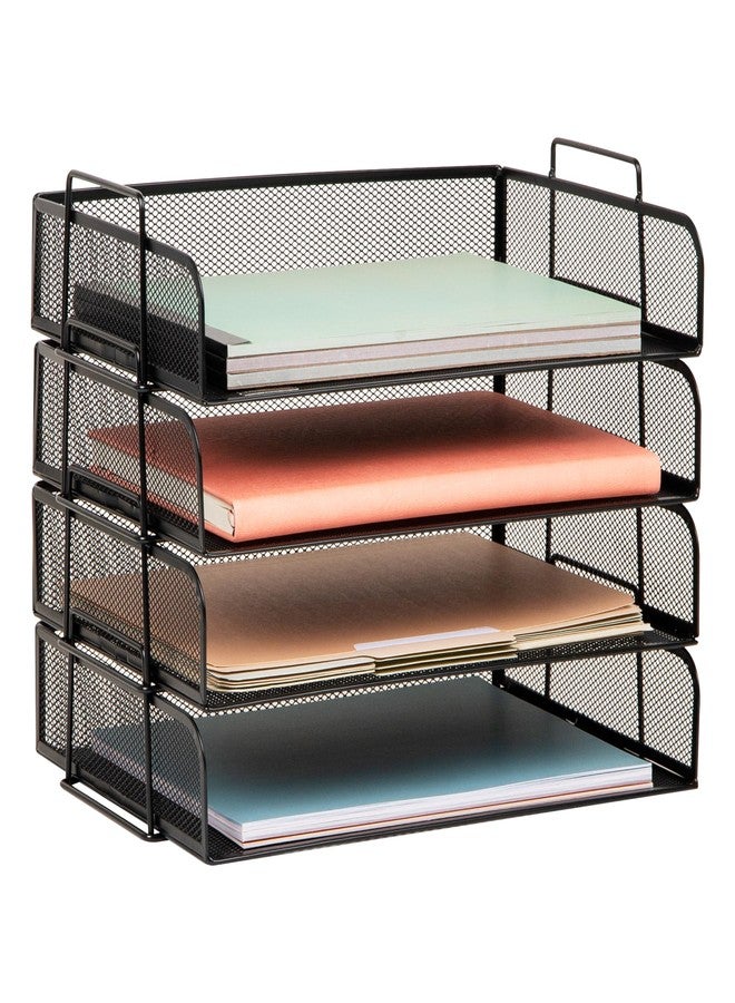 Mind Reader Stackable Paper Tray, Desktop Organizer, File Storage, Office, Metal Mesh, 4 Pcs., Black - Image 1