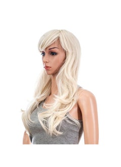 SWACC SWACC 26-Inch Long Curly Wave Cosplay Synthetic Wig Colored Hair Piece for Women with Wig Cap (Platinum Blonde)  - Image 4