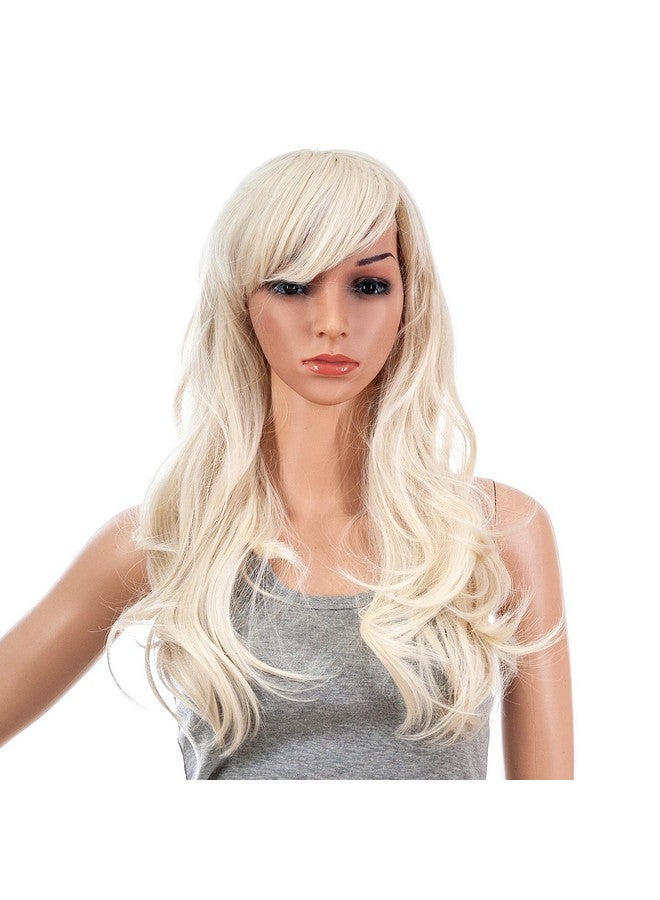 SWACC 26-Inch Long Curly Wave Cosplay Synthetic Wig Colored Hair Piece for Women with Wig Cap (Platinum Blonde) - Image 1