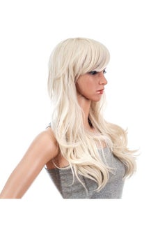 SWACC SWACC 26-Inch Long Curly Wave Cosplay Synthetic Wig Colored Hair Piece for Women with Wig Cap (Platinum Blonde)  - Image 2