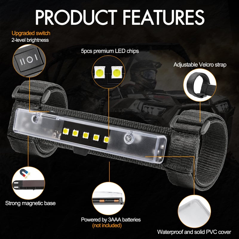 Rfroad Lighting Utv Dome Light  Rfroad Lighting Universal Roll Bar Mount Led Lights Utv Interior Light Roll Cage Utility Lights For Sxs Polaris Rzr Can Am Atv Truck Car Off Road Kawasaki Golf Car - Image 2