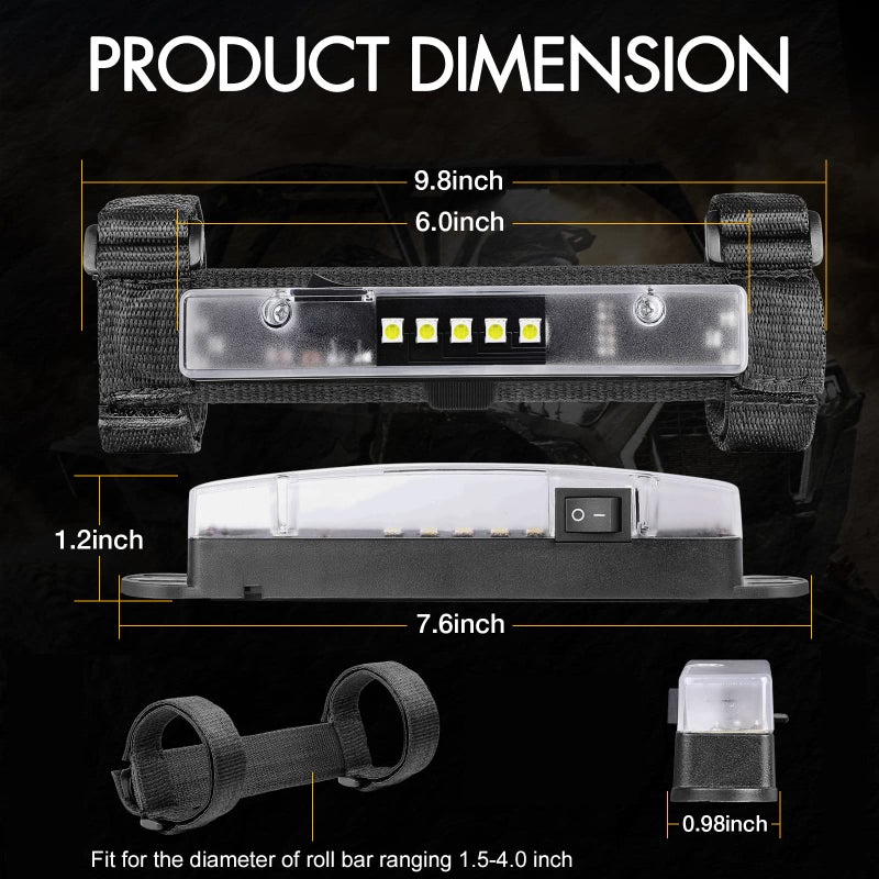 Rfroad Lighting Utv Dome Light  Rfroad Lighting Universal Roll Bar Mount Led Lights Utv Interior Light Roll Cage Utility Lights For Sxs Polaris Rzr Can Am Atv Truck Car Off Road Kawasaki Golf Car - Image 5