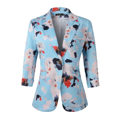 Beninos Womens Blazers 3/4 Sleeve Lightweight Office Work Blazer Jacket (1905 Blue, L) - Image 1