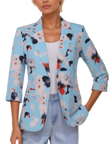 Beninos Womens Blazers 3/4 Sleeve Lightweight Office Work Blazer Jacket (1905 Blue, L) - Image 4