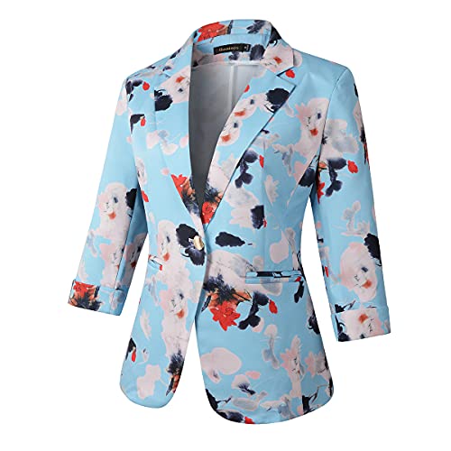 Beninos Womens Blazers 3/4 Sleeve Lightweight Office Work Blazer Jacket (1905 Blue, L) - Image 2