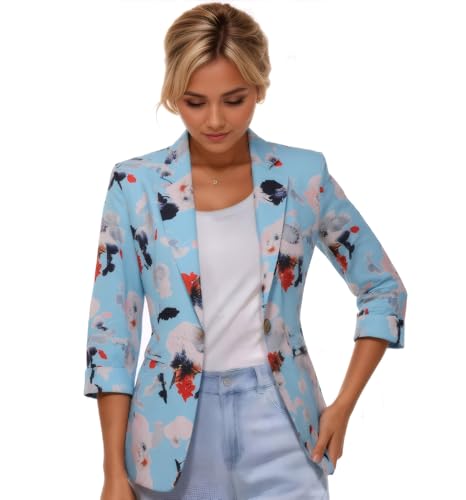Beninos Womens Blazers 3/4 Sleeve Lightweight Office Work Blazer Jacket (1905 Blue, L) - Image 5