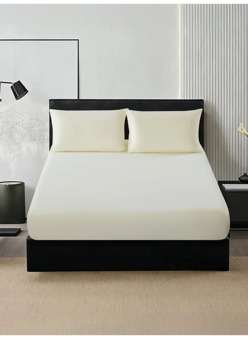 Donetella Bedding Fitted Sheet - Fits 200x200 Cm For Super King Bed - 3 Pcs (1 Fitted Sheet and 2 Pillowcases) - 35 Cm Deep Pocket - Solid Bed Sheet