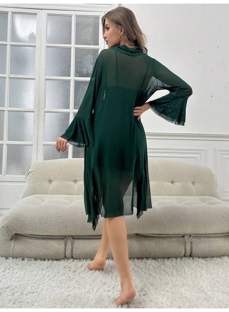 MHD Women's Luxury 2-Piece Lace & Sheer Robe Set - Elegant Camisole Nightgown with Sheer Lingerie Robe - Image 3
